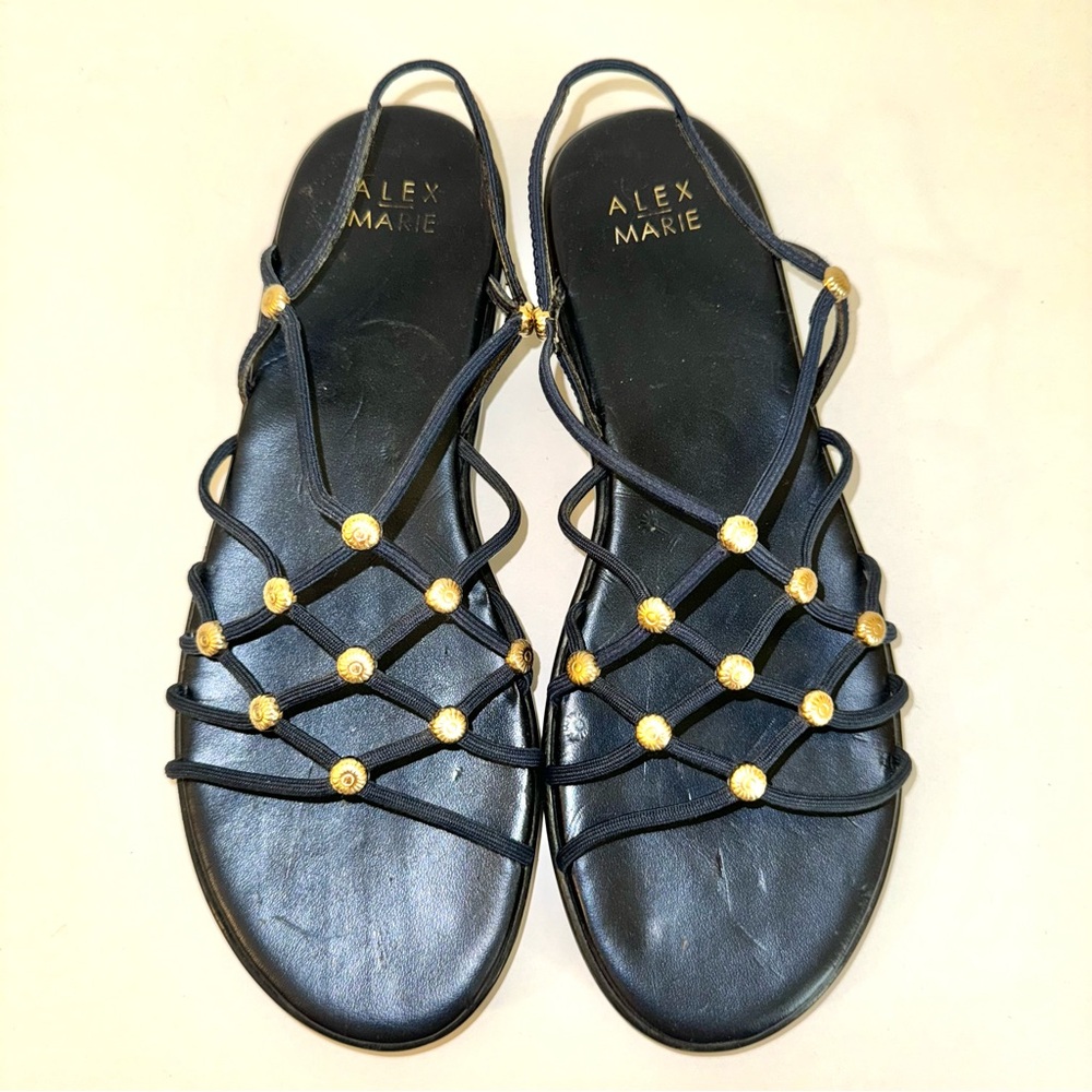 Black Stretch Elastic Flat Sandals, Alex Marie, Sz 7.5